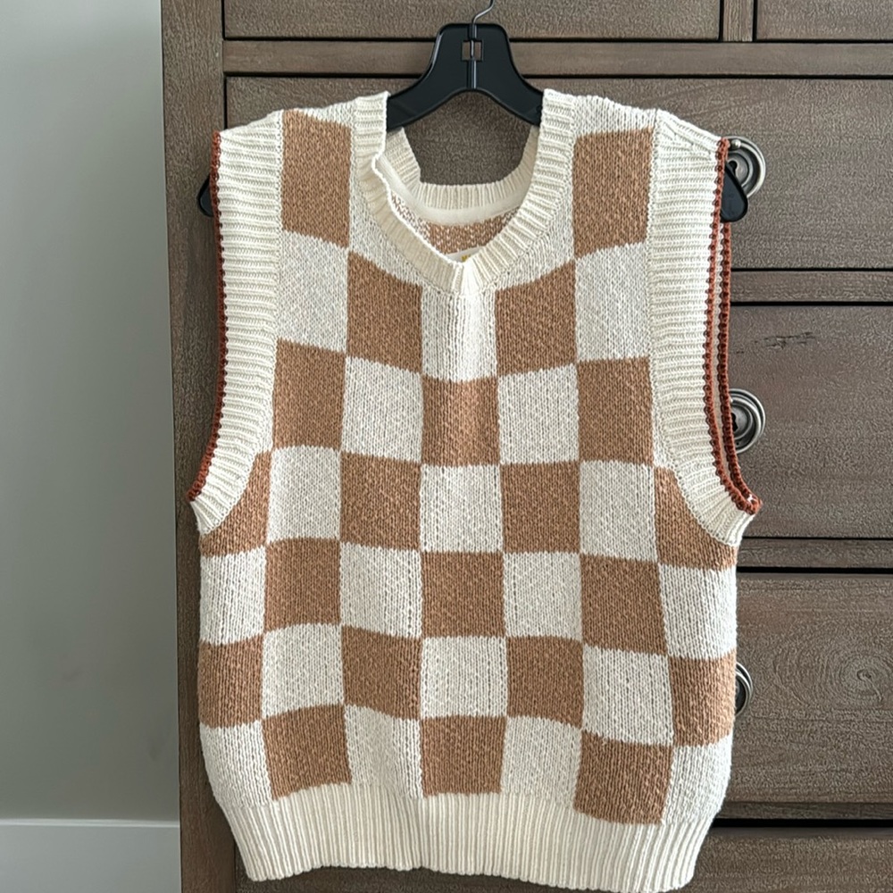Anthro Maeve sweater vest, checkered print